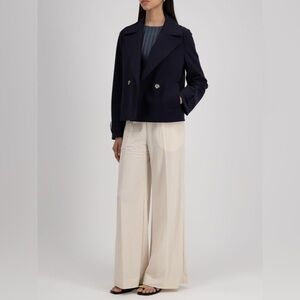 Harris Wharf London Size 42 Double-Breasted Cropped Trench Coat Jacket - Blue